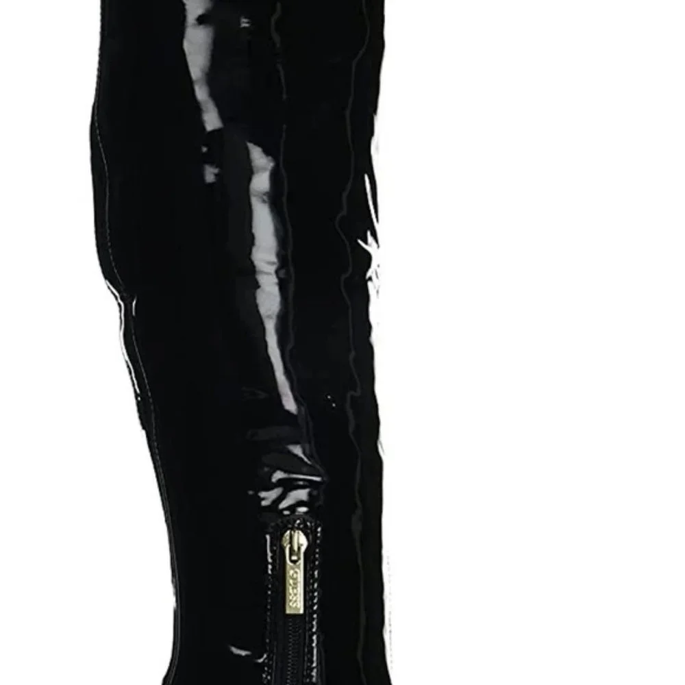 NWOB Guess Bowey Black Patent Stretch Over the Knee Stiletto Boots